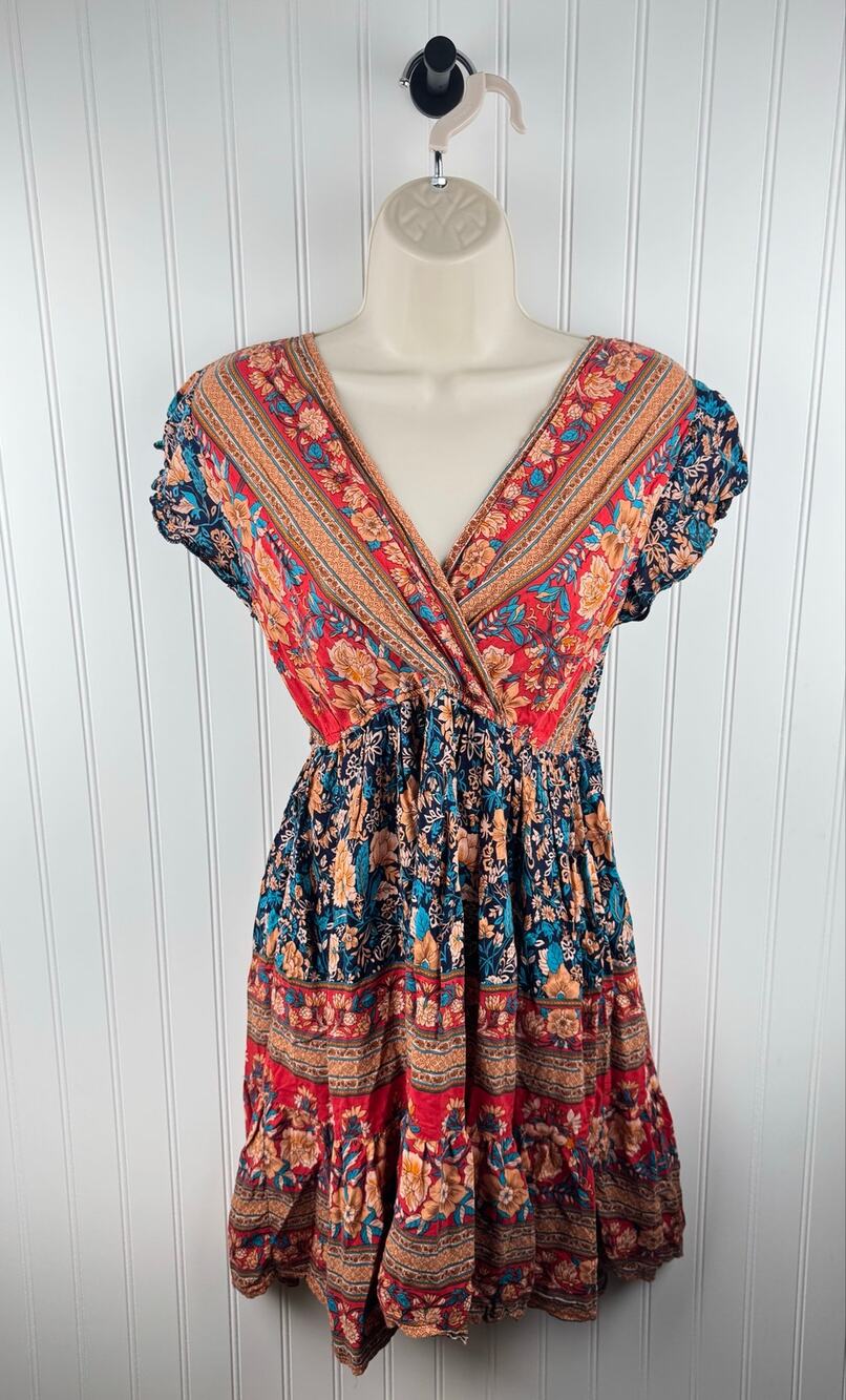 SHEIN Floral Boho Mini Dress Women’s Medium Surplice Puff Sleeve